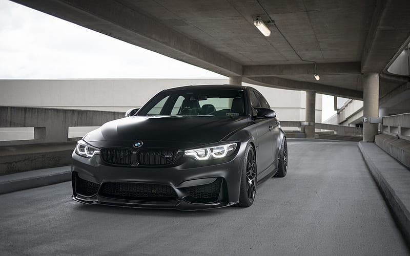 BMW M3, F80, front view, parking, tuning M3, sports sedan, black matte M3, German cars, HD wallpaper
