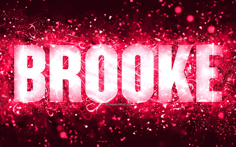 Happy Birtay Brooke, pink neon lights, Brooke name, creative, Brooke Happy Birtay, Brooke Birtay, popular american female names, with Brooke name, Brooke, HD wallpaper