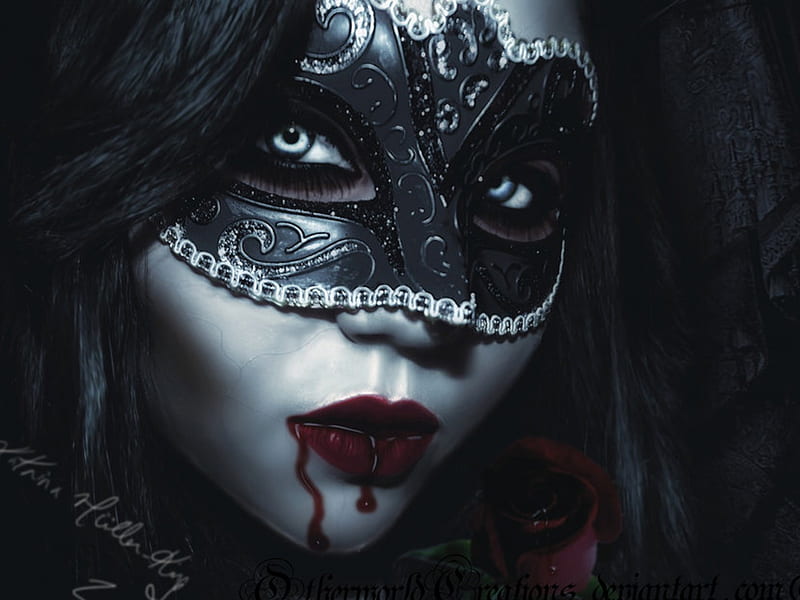 Dark Masquerade, beauty, vampire, gothic, dark, HD wallpaper