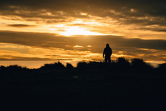 Silhouette Of Man During Sunset Alone, HD wallpaper | Peakpx