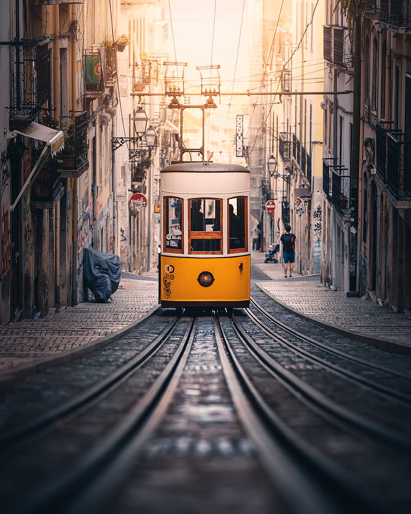 tram, rails, street, city, buildings, HD phone wallpaper