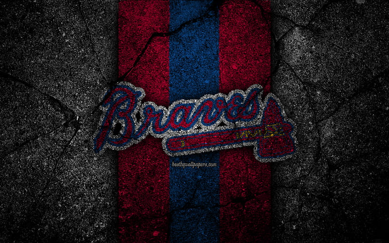 Atlanta Braves, logo, MLB, baseball, USA, black stone, Major League Baseball, asphalt texture, art, baseball club, Atlanta Braves logo, HD wallpaper