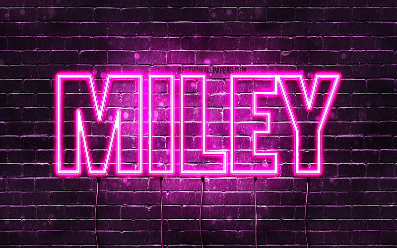 Miley with names, female names, Miley name, purple neon lights, Happy Birtay Miley, with Miley name, HD wallpaper