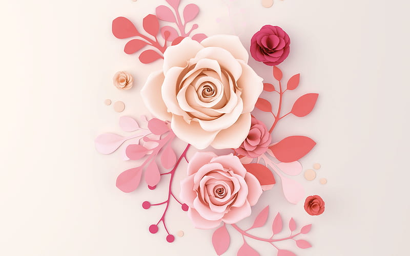 Roses, paper, rose, pink, texture, flower, HD wallpaper