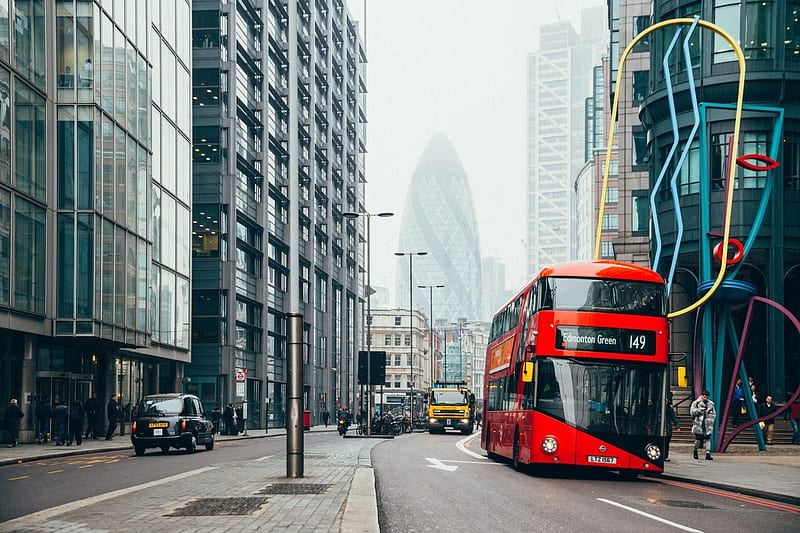 Red Bus in London, Buildings, Red, Londkn, Transport, Travel, Bus, City, HD wallpaper