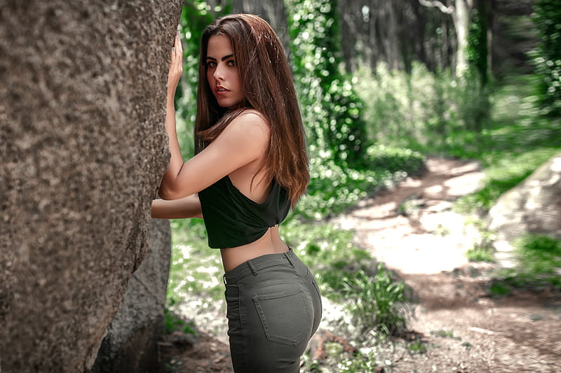 Ready or Not....Here I Come, brunette, model, trees, outdoors, HD wallpaper