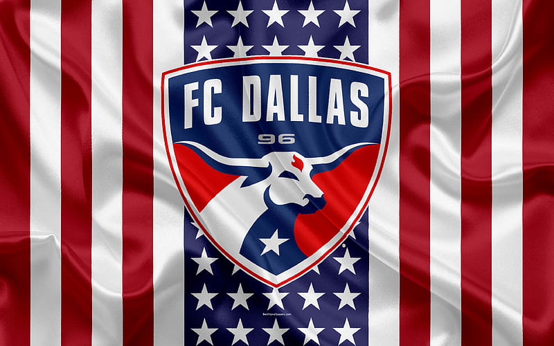 FC Dallas logo, emblem, silk texture, American flag, football klb, MLS, Dallas, Texas, USA, Major League Soccer, Western Conference, HD wallpaper
