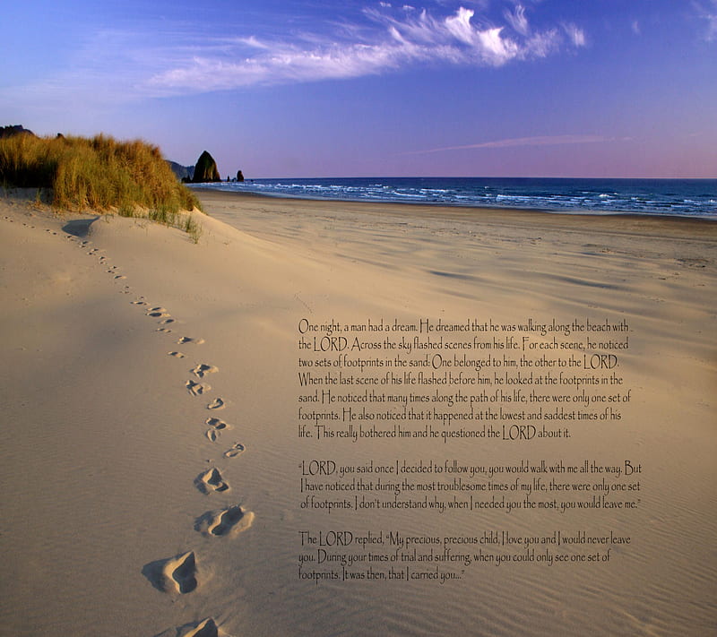 Footprints in sand, prayer, religious, sayings, signs, spiritual, HD wallpaper