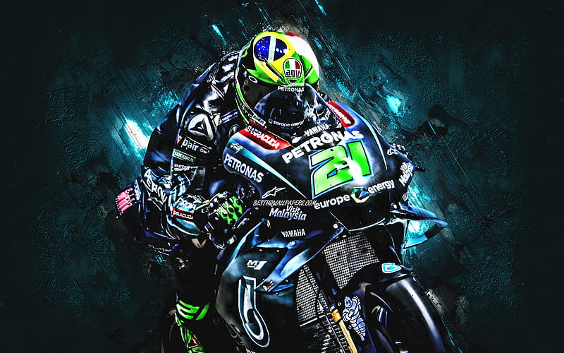 Franco Morbidelli, Italian motorcycle racer, Petronas Yamaha SRT, Yamaha YZR-M1, MotoGP, blue stone background, creative art, Yamaha, HD wallpaper