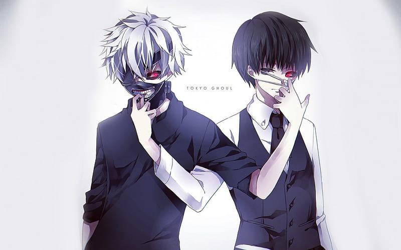 Two sides, scrary, white hair, game, horror, lights, dakr, anime, scary, wings, smiley, black, cool, awesome, white, red eyes, red, ghoul, cloths, evil, anime boy, ken, awesoem, darkness, light, black hair, male, manga, kaneki ken, smile, short hait, blood, logo, tokyo ghoul, dark, simple, monster, mask, HD wallpaper