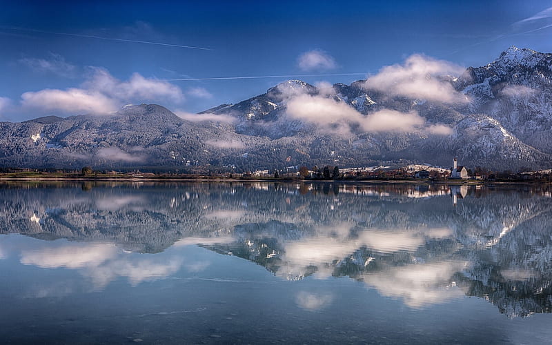 Mountain Lake Reflection In Winter, HD wallpaper