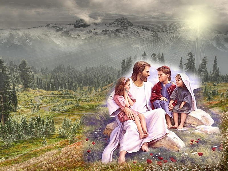 Chatting on the field, christianity, jesus christ, child, religion, god, HD wallpaper
