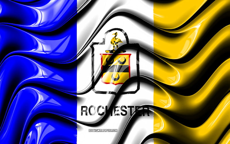 Rochester flag United States cities, New York, 3D art, Flag of Rochester, USA, City of Rochester, american cities, Rochester 3D flag, US cities, Rochester, HD wallpaper