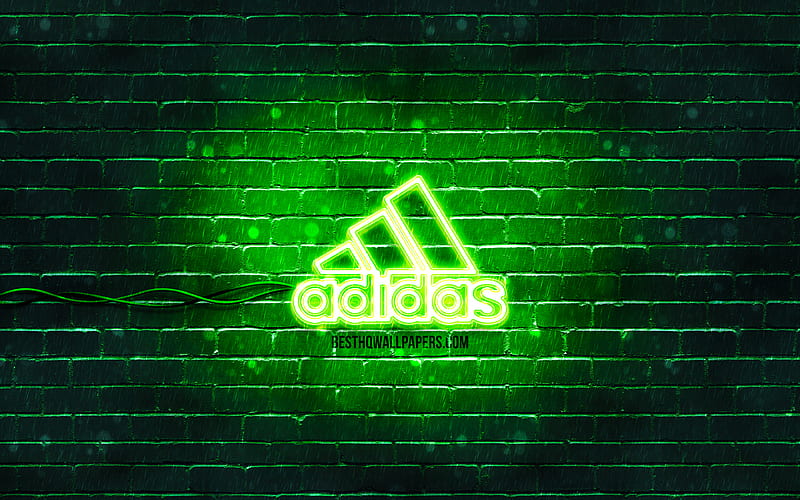 Adidas green logo green brickwall, Adidas logo, brands, Adidas neon logo, Adidas, HD wallpaper