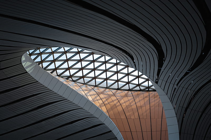 Modern architecture Wallpaper 4K, Skylight, Looking up at Sky