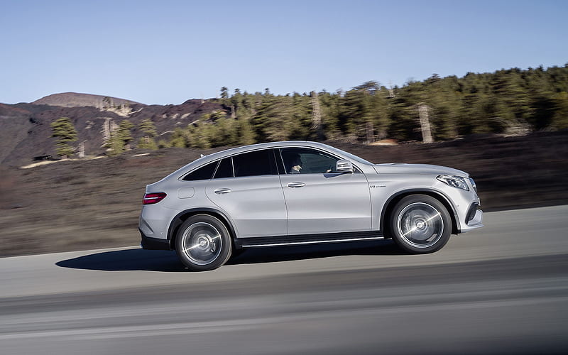 Mercedes-AMG GLE63 S Coupe, 2018 side view, exterior, luxury sports SUV, silver GLE63, German cars, HD wallpaper