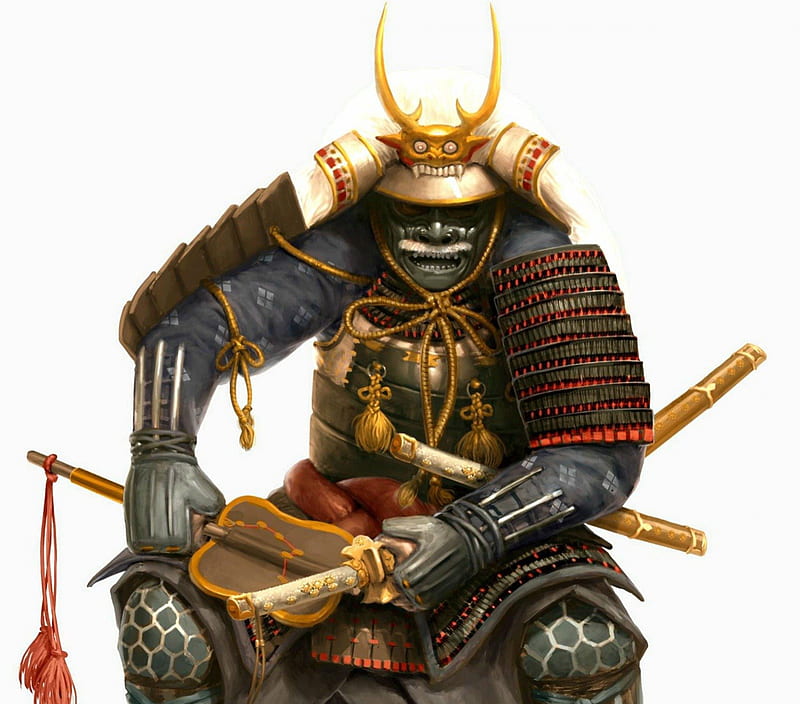 samurai, art, apan, warrior, mask, sword, HD wallpaper
