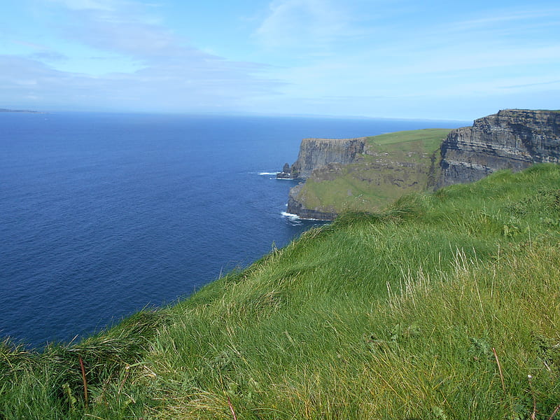 Ireland, Cliffs of Moher, cliffs of moher, ireland, grass, ocean, HD wallpaper