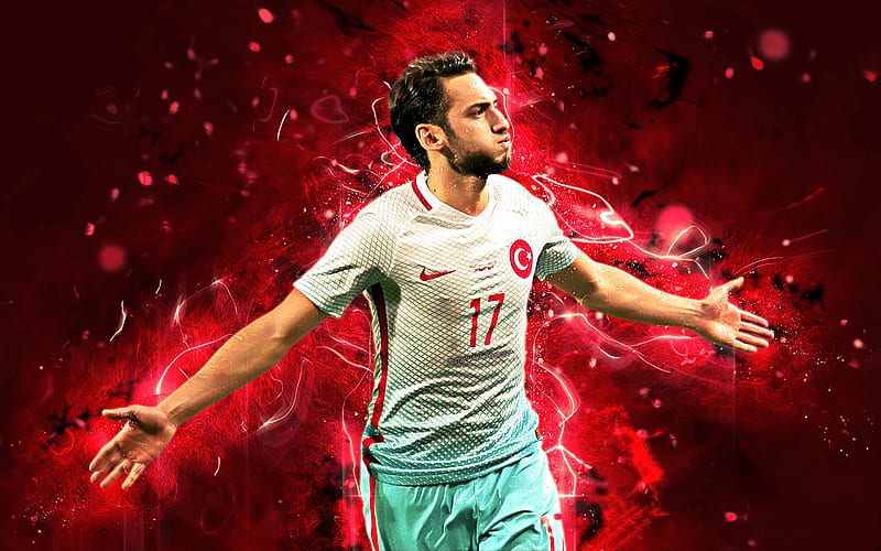 Hakan Calhanoglu, goal, Turkey National Team, blue uniform, Calhanoglu, soccer, footballers, abstract art, neon lights, Turkish football team, HD wallpaper
