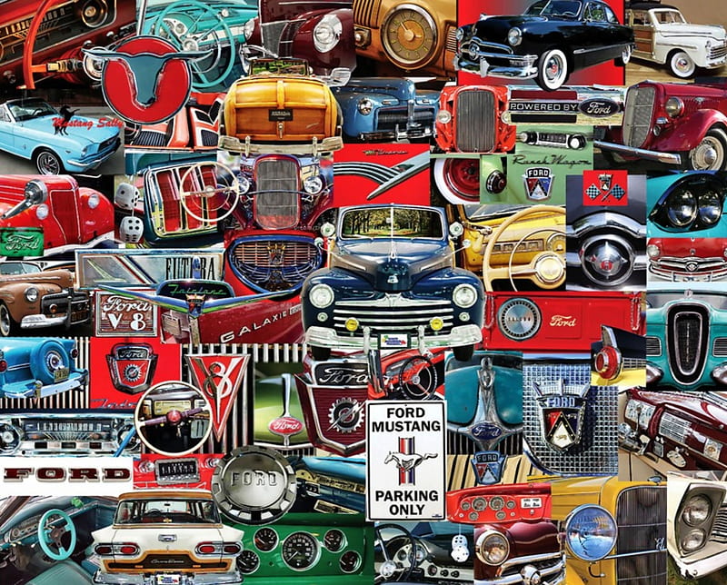 Classic Ford Cars, art, fords, bonito, collage, abstract, illustration, artwork, painting, wide screen, classic, HD wallpaper