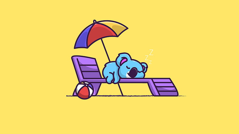 Animal, Koala, beach, Deck Chair, Umbrella, HD wallpaper