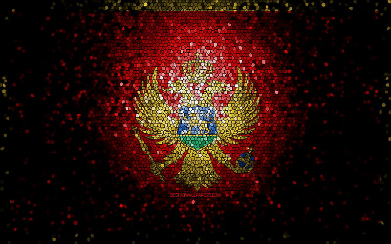 Montenegrin flag, mosaic art, European countries, Flag of Montenegro, national symbols, Montenegro flag, artwork, Europe, Montenegro, HD wallpaper