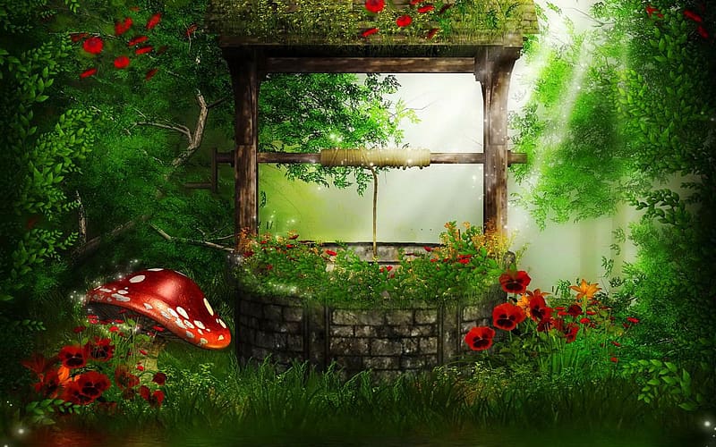 Fantasy, Flower, Forest, Mushroom, Artistic, Magical, HD wallpaper