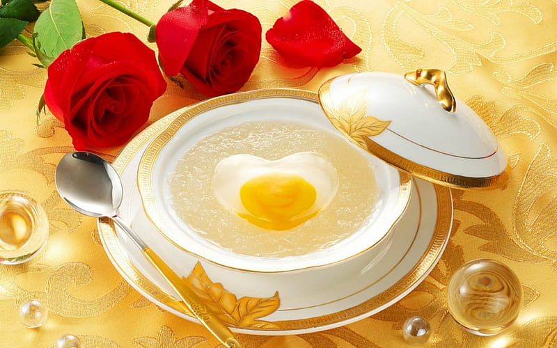 Soup in a Bowl, soup, roses, food, bowl, HD wallpaper