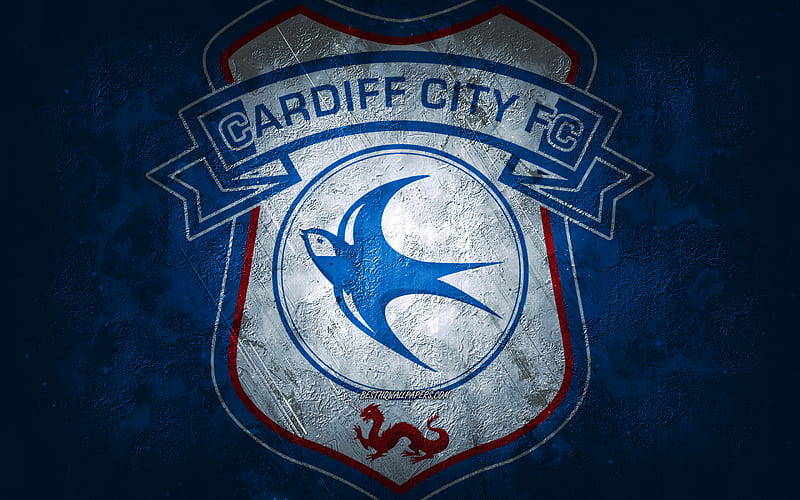 Cardiff City FC, Wales football team, blue background, AFC Bournemouth  logo, HD wallpaper