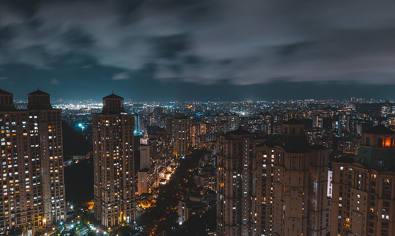 city high-rise buildings at night, HD wallpaper