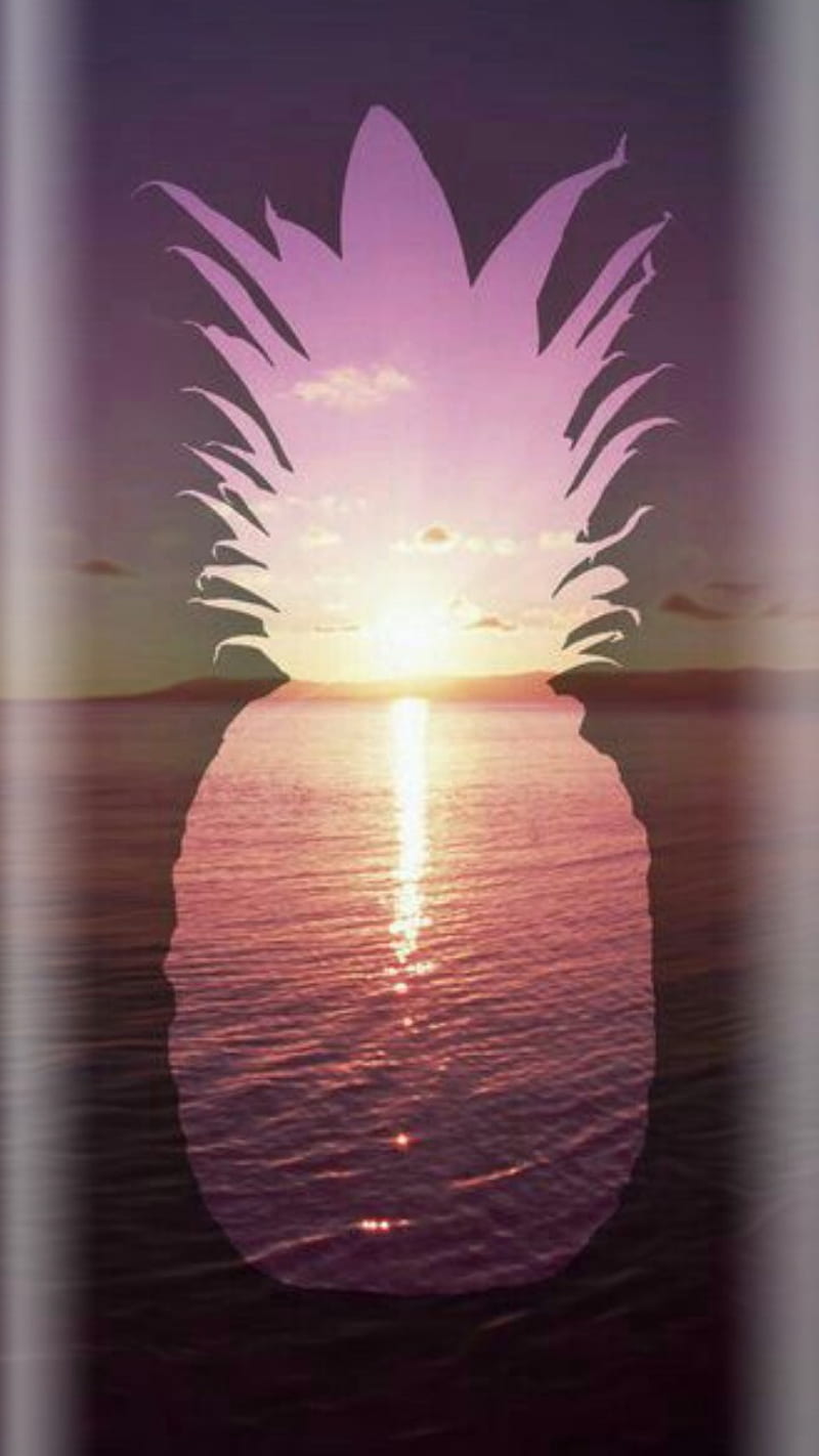 Pineapple sunset, beach, edge, full, nature, pineapple, pink, purple, sunset, tropical, HD phone wallpaper
