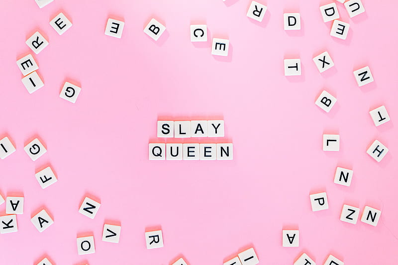 Scrabble pieces on pink surface, HD wallpaper