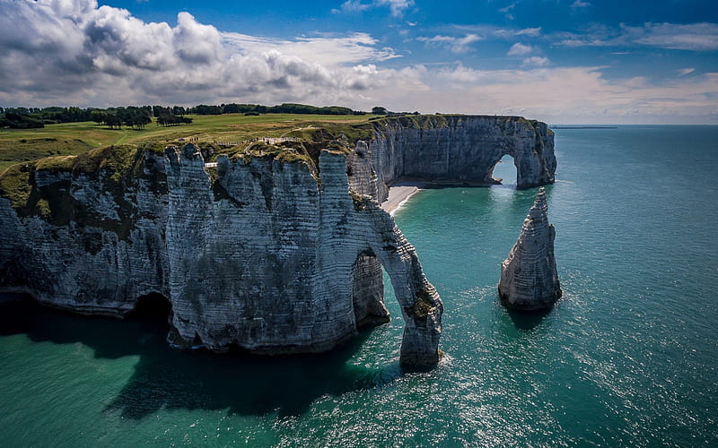 Etretat, coast, Normandy, cliffs, English Channel, arch, France, HD wallpaper