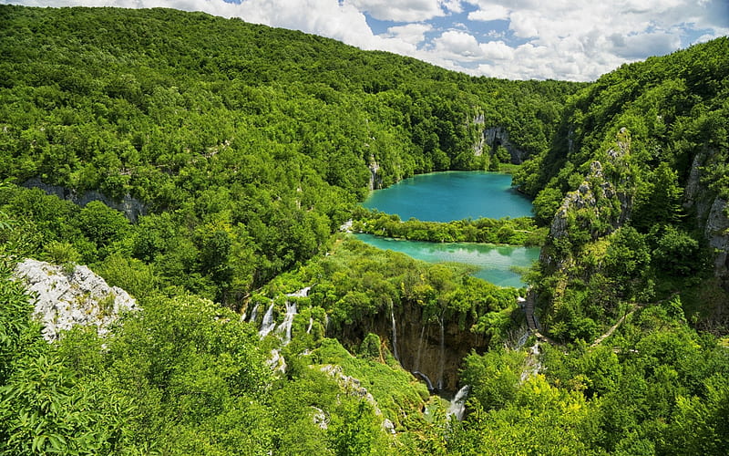 Plitvice Lakes, Croatia, forest, cascade of lakes, summer, travel, national park, HD wallpaper