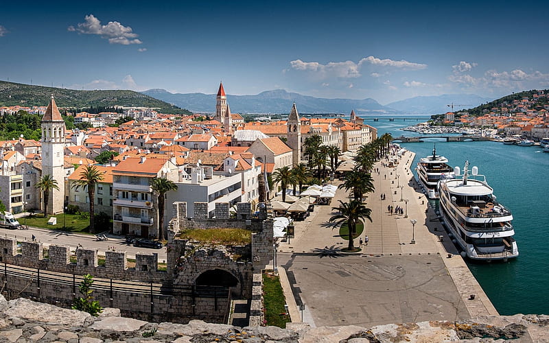 Trogir, Croatia, Croatia, harbor, Trogir, ships, city, promenade, HD wallpaper