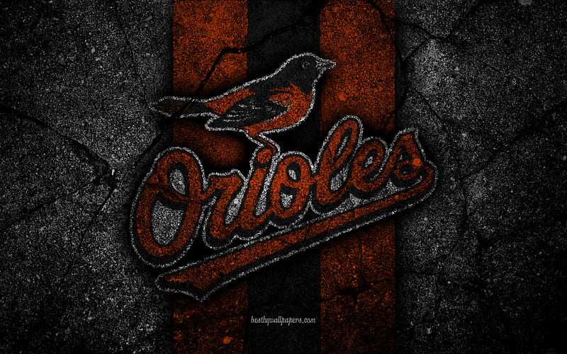 Baltimore Orioles, logo, MLB, baseball, USA, black stone, Major League Baseball, asphalt texture, art, baseball club, Baltimore Orioles logo, HD wallpaper