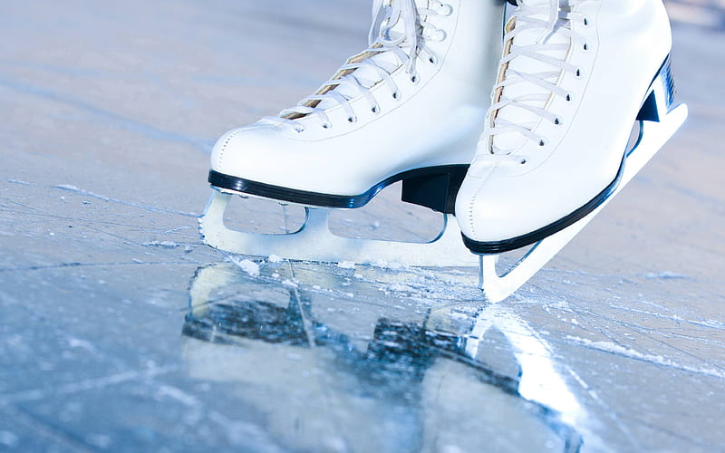 ice skating, ice stadium, white women's ice skates, ice, HD wallpaper