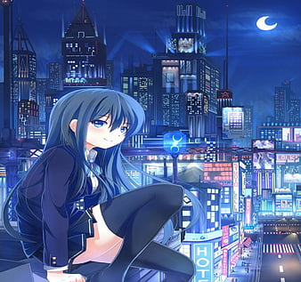 Night In The City Red Pretty Bonito Clouds Lights Sweet City Moon Anime Hd Wallpaper Peakpx