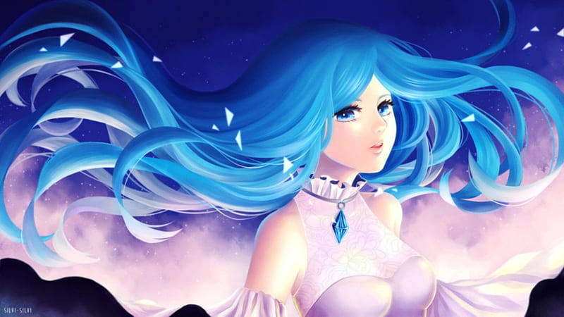 Blue Flow, pretty, dress, flow, bonito, magic, sweet, nice, fantasy, anime, blowing, beauty, anime girl, long hair, gorgeous, female, lovely, blow, gown, girl, blue hair, flowing, awesome, aqua hair, lady, maiden, HD wallpaper