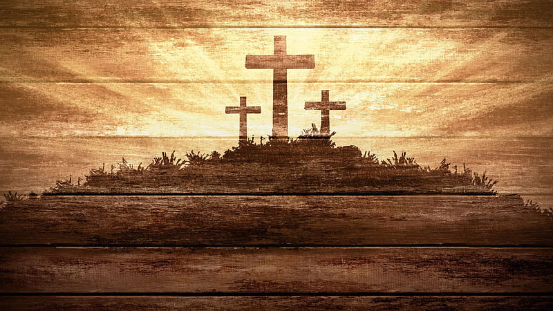 Three Wooden Crosses With Background Of Sunlight Cross, HD wallpaper