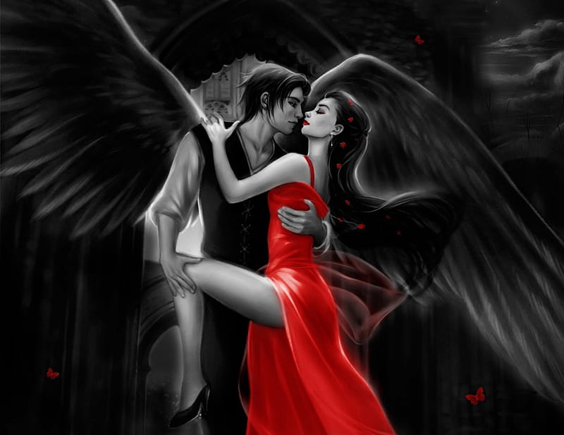 pasion, red, fantasy, angel, love, black, dream, HD wallpaper | Peakpx
