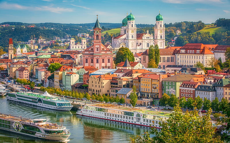 Passau, R, promenade, german cities, summer, Bavaria, Germany, Europe, HD wallpaper