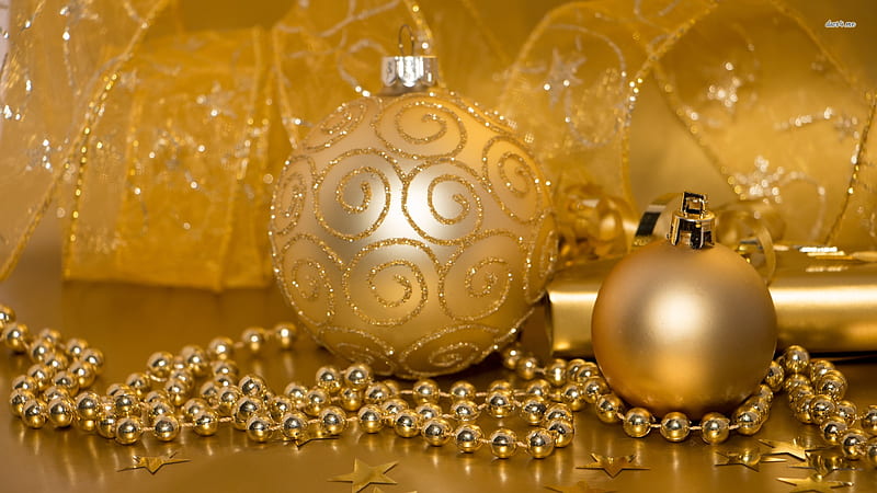 Golden Baubles And Ribbons, And, Baubles, Ribbons, Golden, HD wallpaper ...