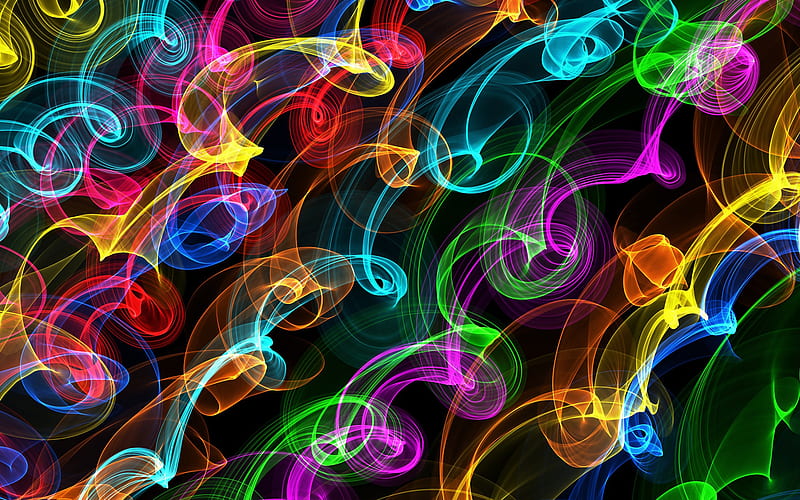 abstract smoke, creative, abstract art, colorful neon lights, abstract backgrounds, HD wallpaper