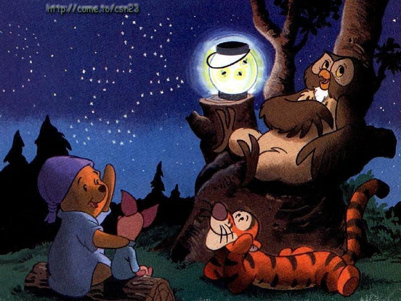Whinnie the Pooh, bear, owl, stars, tiger, HD wallpaper