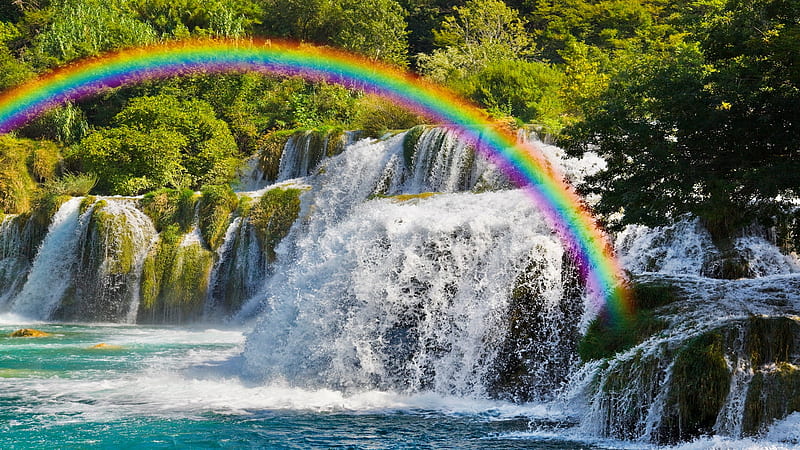 Waterfall KRKA in Croatia, rainbow, KRKA, cascades, Croatia, waterfall, bonito, HD wallpaper
