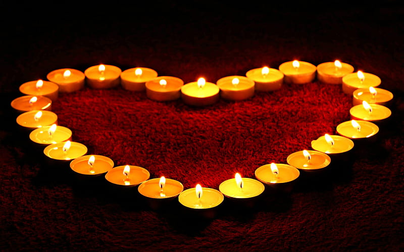 Heart from candles, romantic evening, decoration, burning candles, heart, HD wallpaper