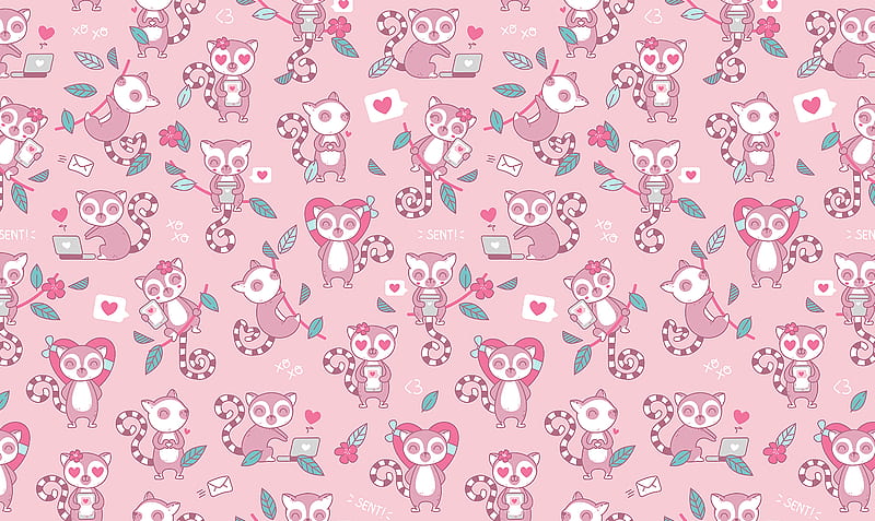 lemurs, love, pattern, art, vector, HD wallpaper