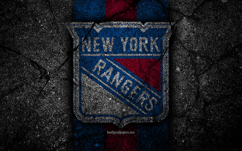 New York Rangers, logo, hockey club, NHL, black stone, Eastern Conference, USA, NY Rangers, Asphalt texture, hockey, Metropolitan Division, HD wallpaper
