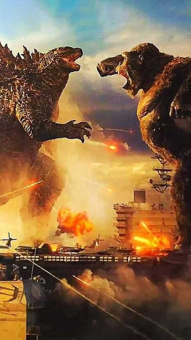 Godzilla Vs kong , dinosaur, explosion, giant, godzilla vs king kong, king, king kong, monster, skull, HD phone wallpaper
